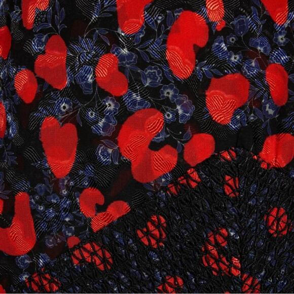 IRO River Smocked Fil Coupe Mini Dress Women's Size 2 Red Blue Silk Blend Print - Picture 15 of 16